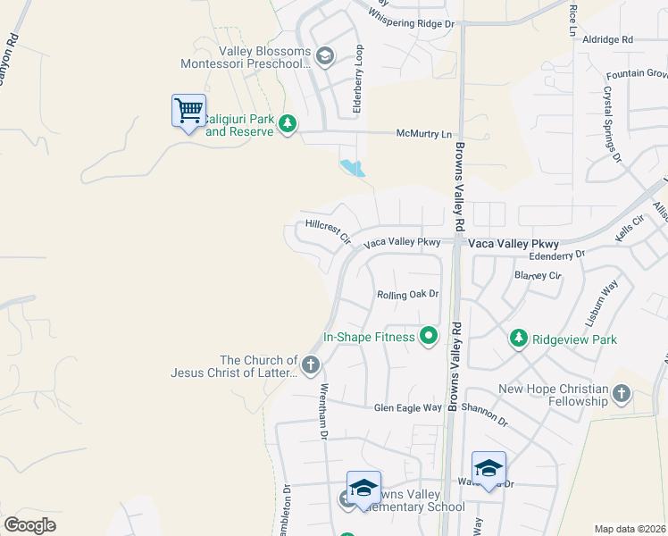 map of restaurants, bars, coffee shops, grocery stores, and more near 596 Canyon Oak Drive in Vacaville
