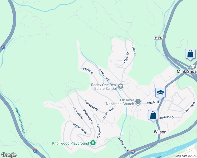 map of restaurants, bars, coffee shops, grocery stores, and more near 405 Crestview Dr in Charleston