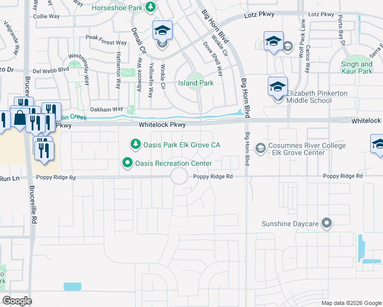 map of restaurants, bars, coffee shops, grocery stores, and more near 8196 Stargrazer Way in Elk Grove