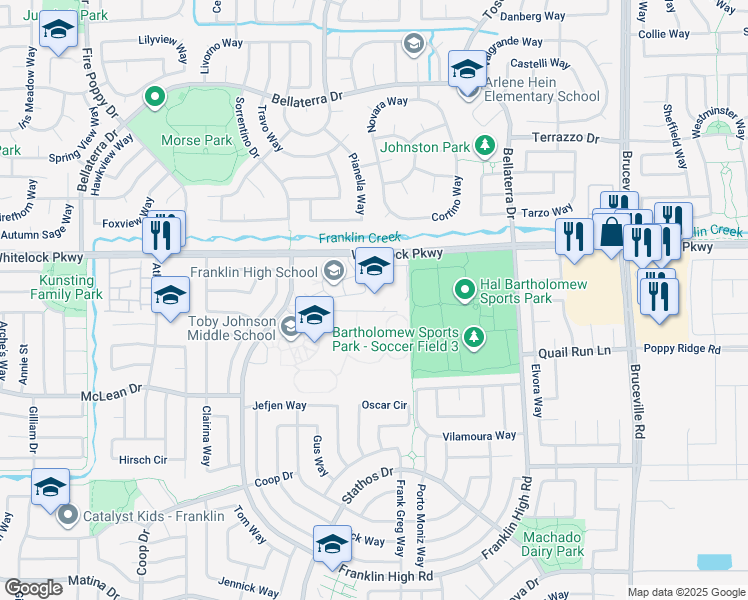 map of restaurants, bars, coffee shops, grocery stores, and more near 6400 Whitelock Parkway in Elk Grove