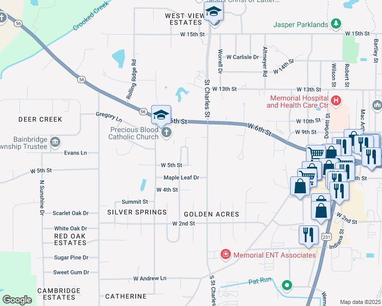 map of restaurants, bars, coffee shops, grocery stores, and more near 534 Circle Pine Drive in Jasper