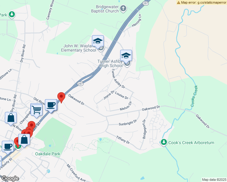 map of restaurants, bars, coffee shops, grocery stores, and more near 213 Joyce Drive in Bridgewater