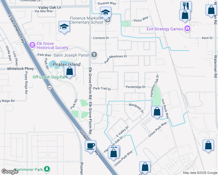 map of restaurants, bars, coffee shops, grocery stores, and more near 10059 Glen Grove Court in Elk Grove