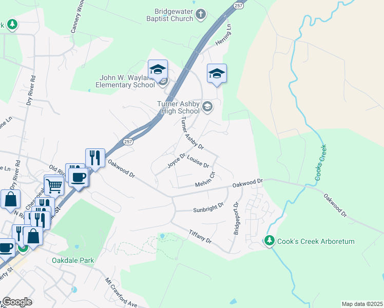 map of restaurants, bars, coffee shops, grocery stores, and more near 1 Louise Drive in Bridgewater