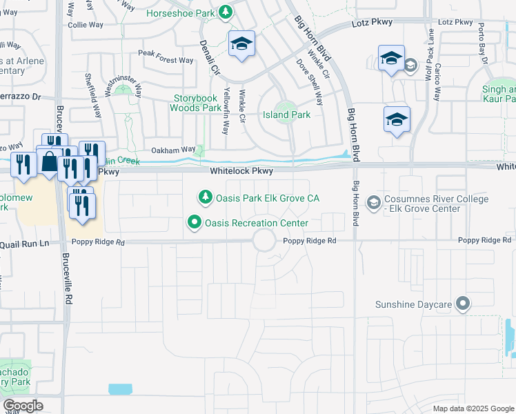 map of restaurants, bars, coffee shops, grocery stores, and more near 8159 Poppy Ridge Road in Elk Grove