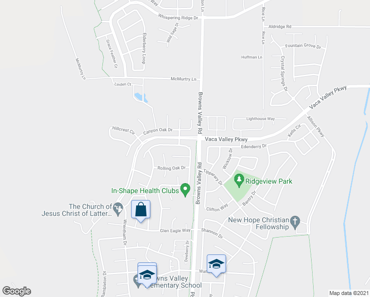 map of restaurants, bars, coffee shops, grocery stores, and more near 448 Bald Eagle Drive in Vacaville