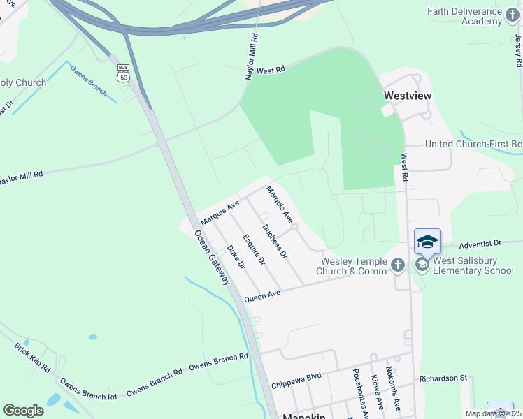 map of restaurants, bars, coffee shops, grocery stores, and more near 1524 Duchess Drive in Salisbury