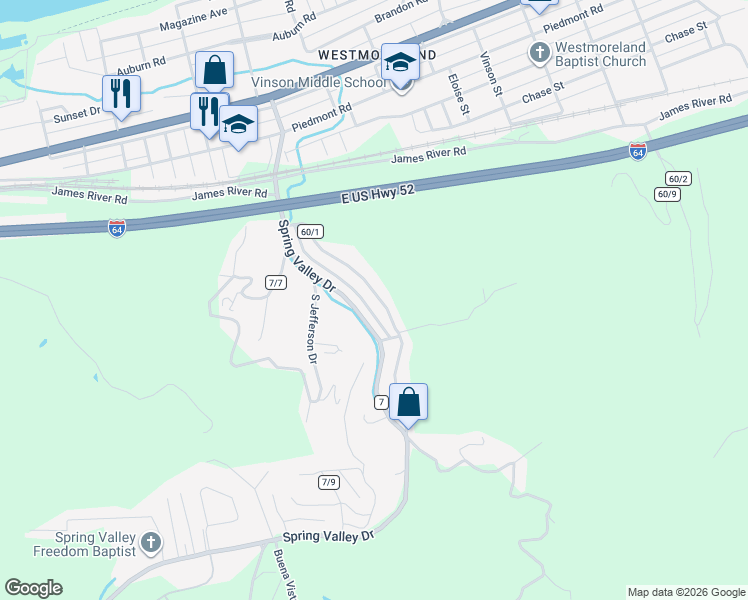 map of restaurants, bars, coffee shops, grocery stores, and more near 1216 Waco Road in Huntington