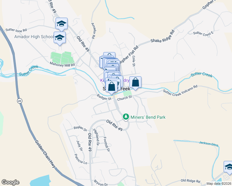 map of restaurants, bars, coffee shops, grocery stores, and more near in Sutter Creek