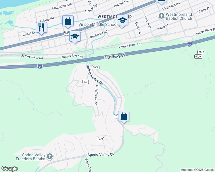 map of restaurants, bars, coffee shops, grocery stores, and more near 1216 Spring Valley Dr in Huntington