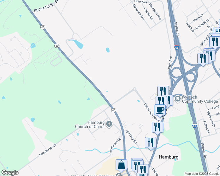 map of restaurants, bars, coffee shops, grocery stores, and more near 9126 Indiana 60 in Sellersburg