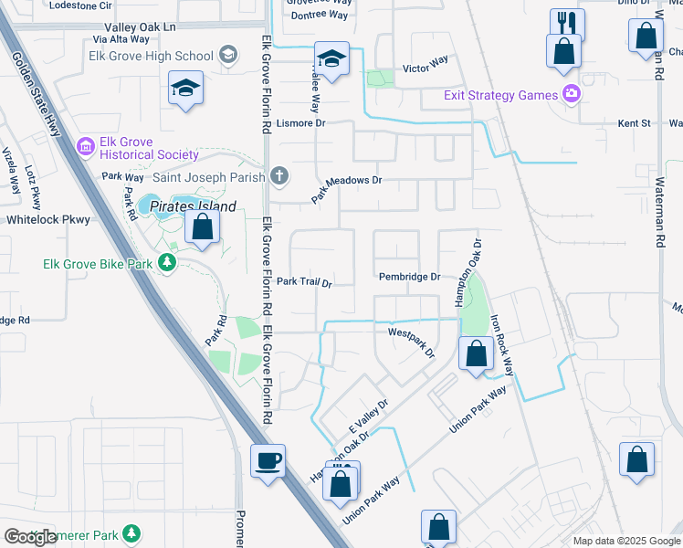 map of restaurants, bars, coffee shops, grocery stores, and more near 10059 Glen Grove Court in Elk Grove