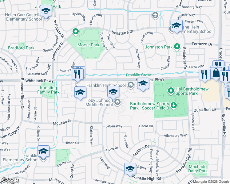 map of restaurants, bars, coffee shops, grocery stores, and more near 10085 Mosaic Way in Elk Grove