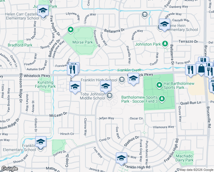 map of restaurants, bars, coffee shops, grocery stores, and more near 10085 Mosaic Way in Elk Grove