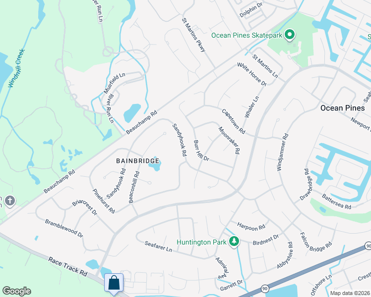 map of restaurants, bars, coffee shops, grocery stores, and more near 82 Sandyhook Road in Ocean Pines