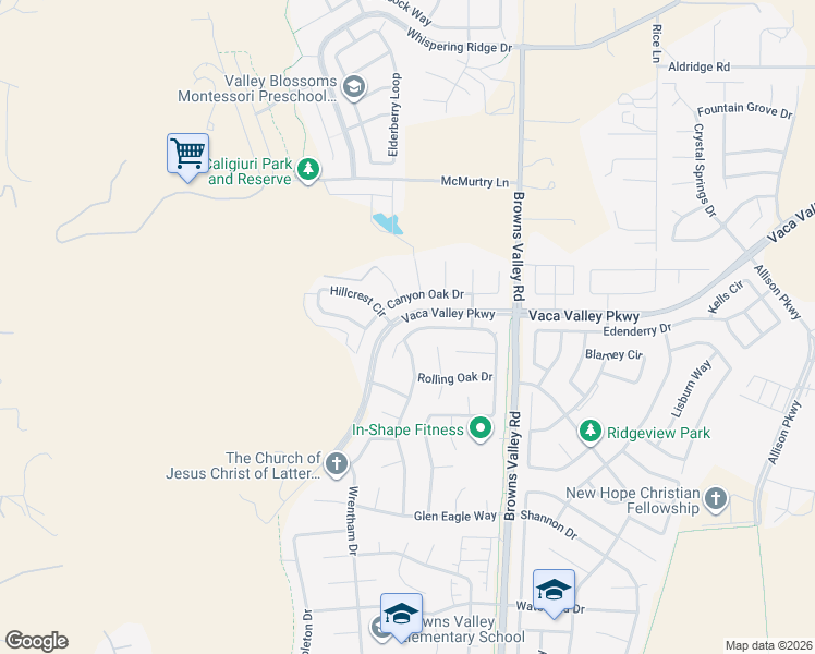 map of restaurants, bars, coffee shops, grocery stores, and more near 569 Bald Eagle Drive in Vacaville