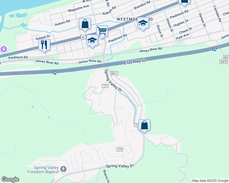 map of restaurants, bars, coffee shops, grocery stores, and more near 1110 South Jefferson Drive in Huntington