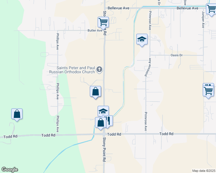 map of restaurants, bars, coffee shops, grocery stores, and more near 3472 Stony Point Road in Santa Rosa