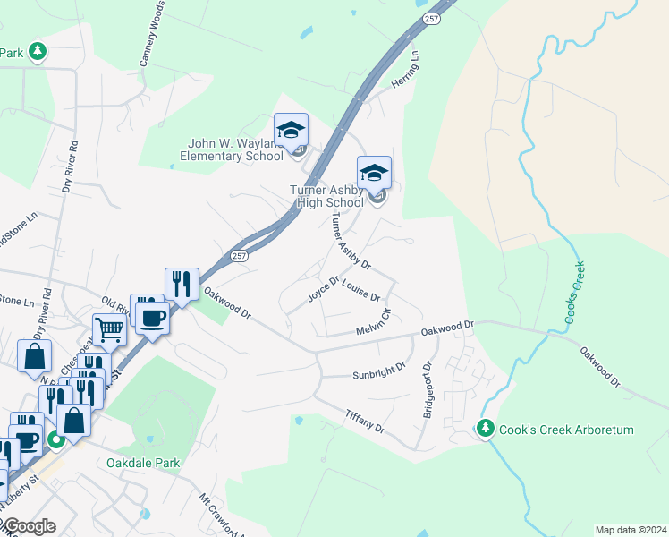 map of restaurants, bars, coffee shops, grocery stores, and more near 305 Joyce Drive in Bridgewater