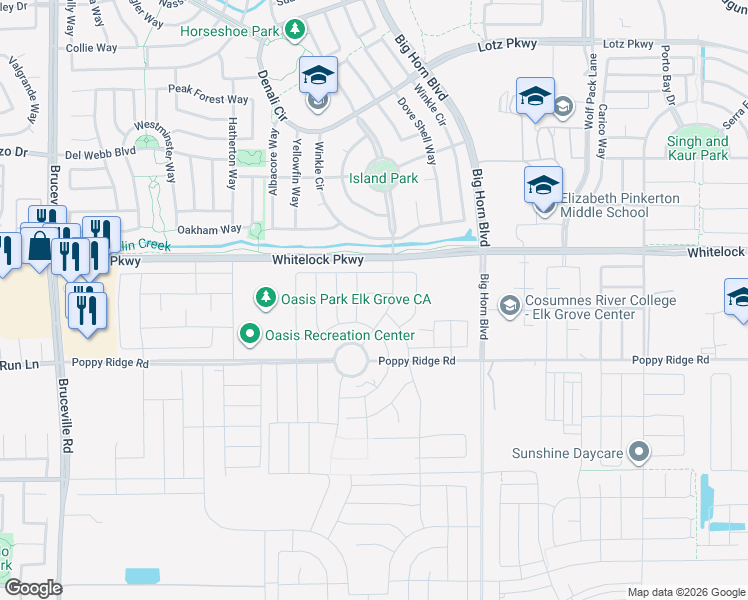 map of restaurants, bars, coffee shops, grocery stores, and more near 8196 Stargrazer Way in Elk Grove