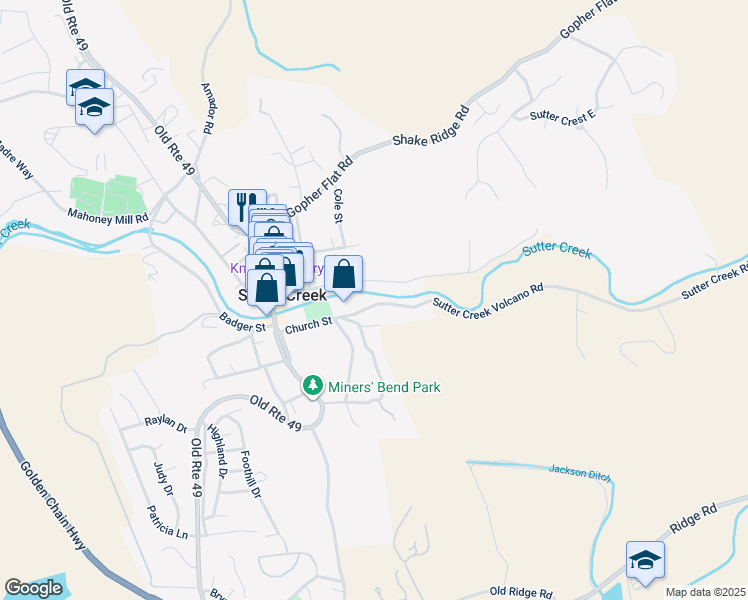 map of restaurants, bars, coffee shops, grocery stores, and more near 10 Greenstone Terrace in Sutter Creek