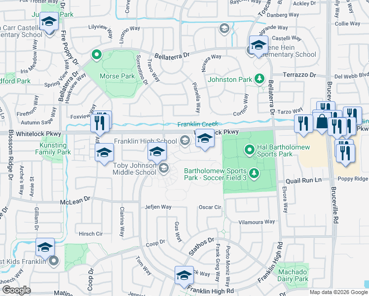 map of restaurants, bars, coffee shops, grocery stores, and more near 6400 Whitelock Pkwy in Elk Grove