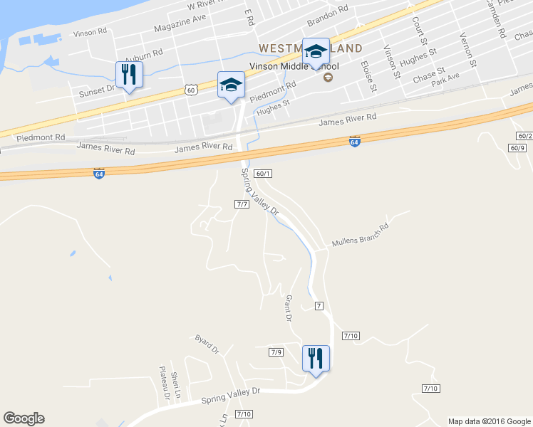 map of restaurants, bars, coffee shops, grocery stores, and more near 1110 South Jefferson Drive in Huntington