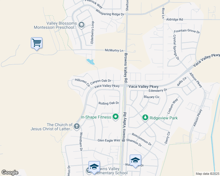 map of restaurants, bars, coffee shops, grocery stores, and more near 491 Bald Eagle Drive in Vacaville