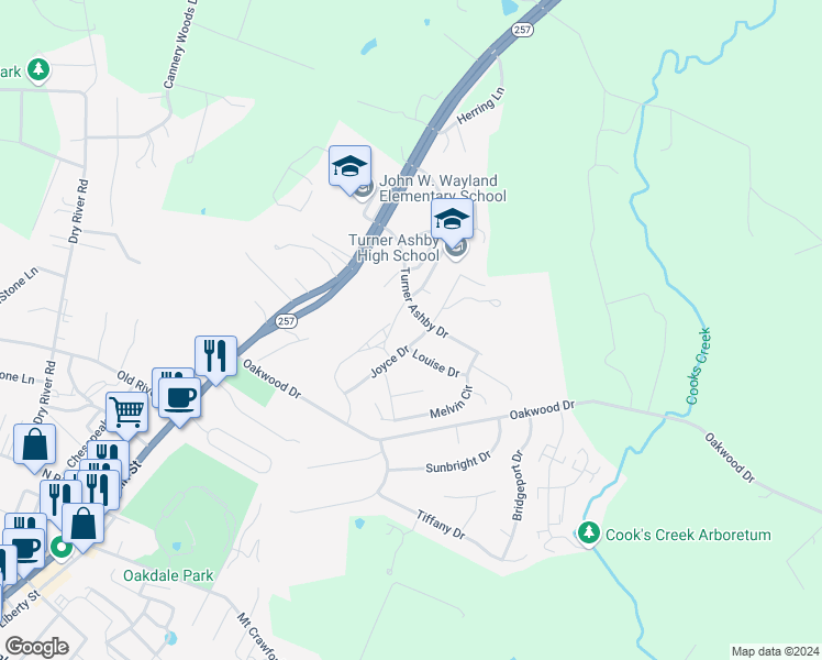 map of restaurants, bars, coffee shops, grocery stores, and more near 321 Joyce Drive in Bridgewater