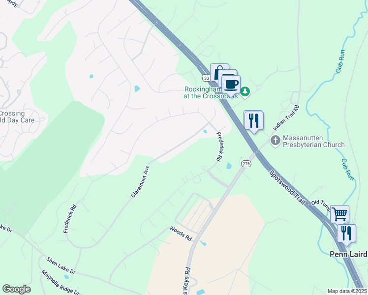 map of restaurants, bars, coffee shops, grocery stores, and more near 305 Claremont Avenue in Harrisonburg