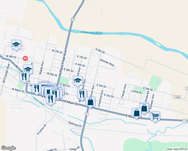 map of restaurants, bars, coffee shops, grocery stores, and more near 459 North Robinson Avenue in Florence