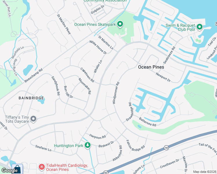 map of restaurants, bars, coffee shops, grocery stores, and more near 8 Rabbit Run Lane in Ocean Pines