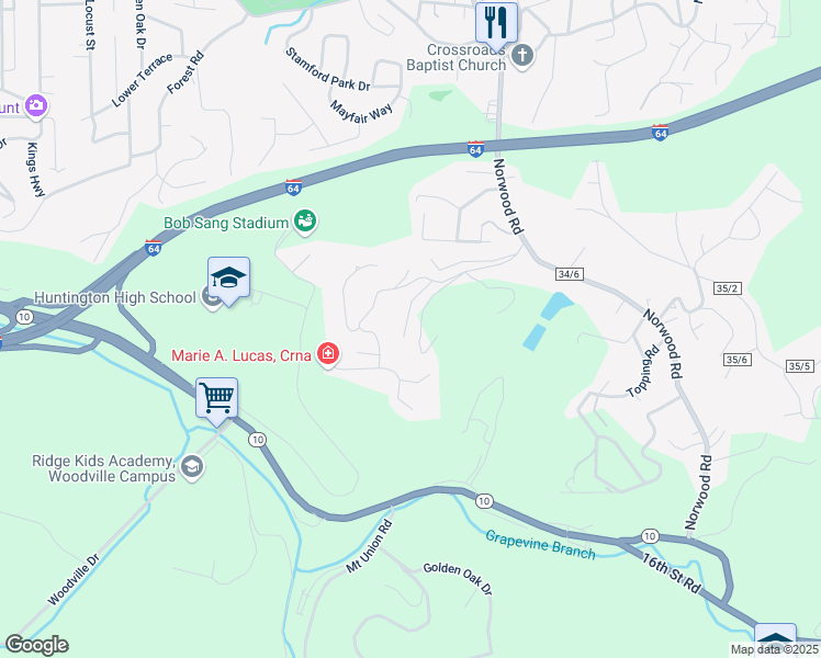 map of restaurants, bars, coffee shops, grocery stores, and more near 107 Belmont Drive in Huntington