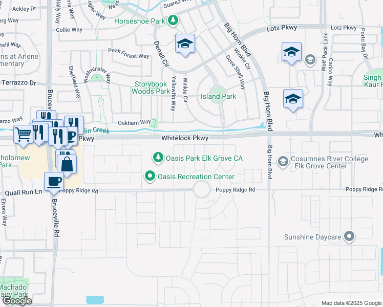 map of restaurants, bars, coffee shops, grocery stores, and more near 8159 Poppy Ridge Road in Elk Grove