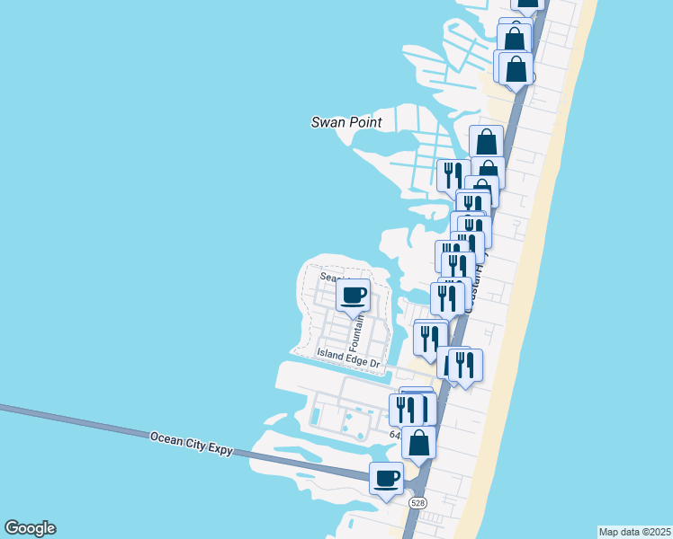 map of restaurants, bars, coffee shops, grocery stores, and more near 6 Seaside Mews in Ocean City