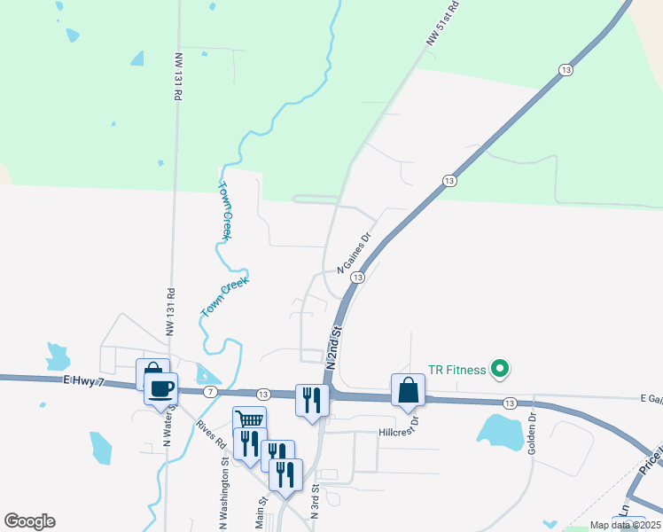 map of restaurants, bars, coffee shops, grocery stores, and more near 1717 North Gaines Drive in Clinton