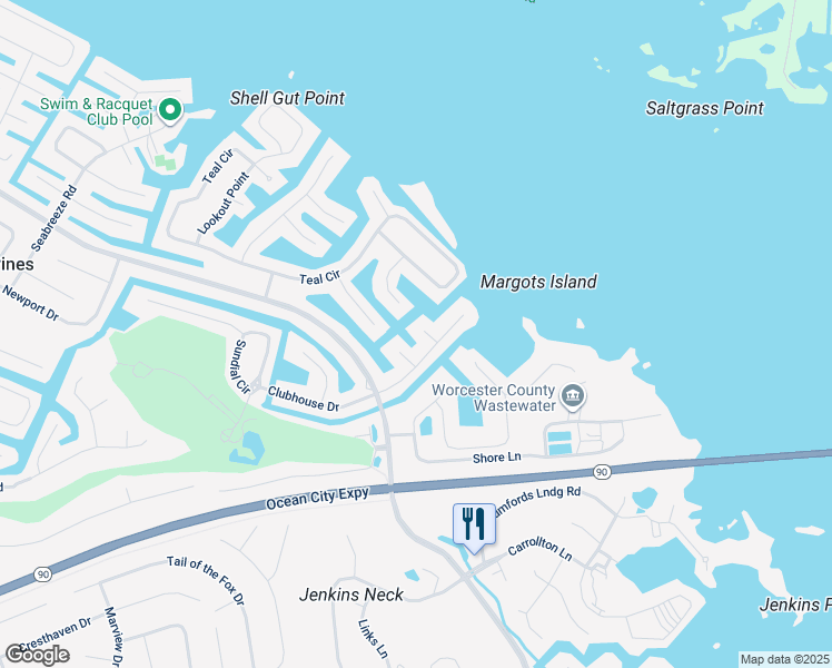 map of restaurants, bars, coffee shops, grocery stores, and more near 5 Laport Court in Ocean Pines