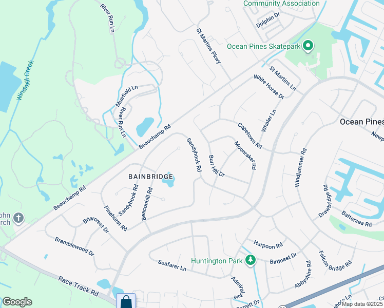map of restaurants, bars, coffee shops, grocery stores, and more near 96 Sandyhook Road in Ocean Pines
