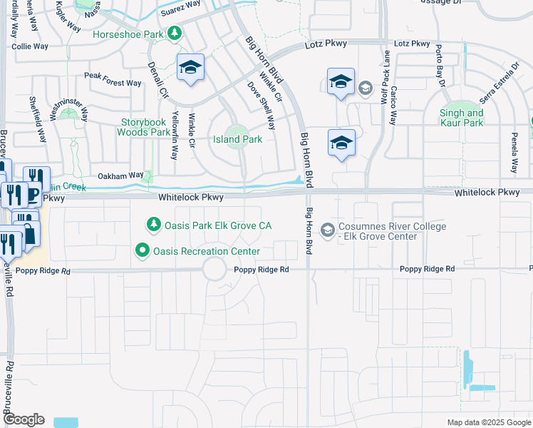 map of restaurants, bars, coffee shops, grocery stores, and more near 8229 Triplefin Way in Elk Grove
