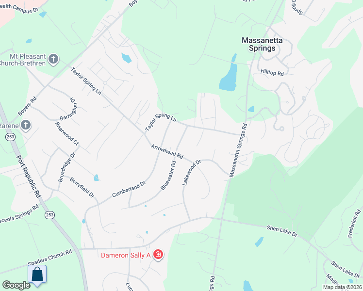 map of restaurants, bars, coffee shops, grocery stores, and more near 1260 Bluewater Road in Harrisonburg