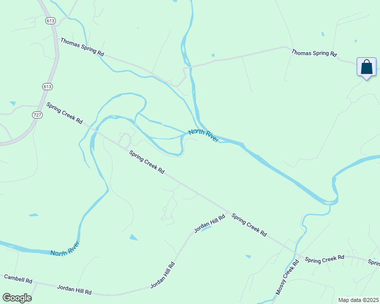 map of restaurants, bars, coffee shops, grocery stores, and more near 5719 Spring Creek Road in Bridgewater