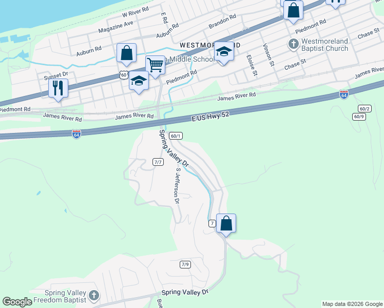 map of restaurants, bars, coffee shops, grocery stores, and more near 1142 Waco Road in Huntington