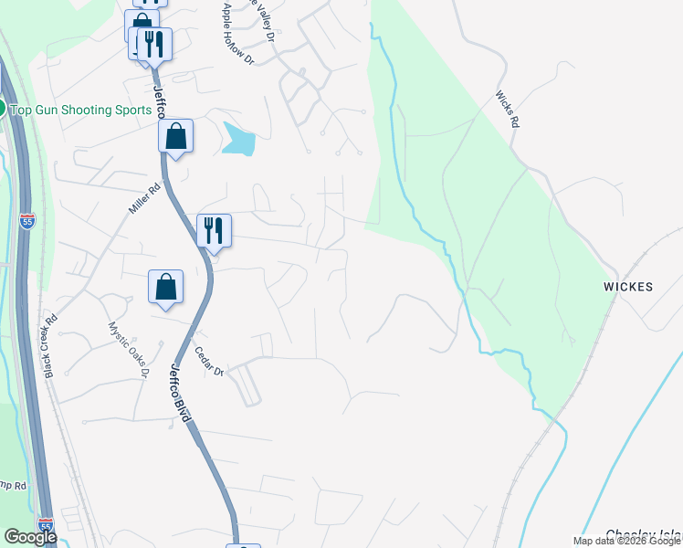 map of restaurants, bars, coffee shops, grocery stores, and more near 4305 Towne Crest Court in Arnold