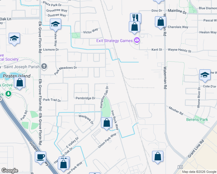 map of restaurants, bars, coffee shops, grocery stores, and more near 10000 Hampton Oak Drive in Elk Grove