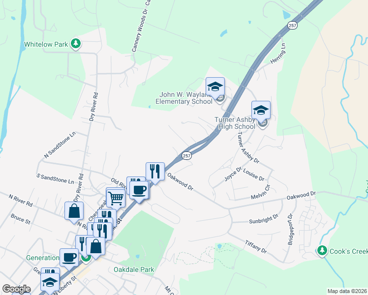 map of restaurants, bars, coffee shops, grocery stores, and more near 104 Price Drive in Bridgewater