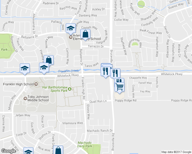 map of restaurants, bars, coffee shops, grocery stores, and more near 10005 Schuler Ranch Rd in Elk Grove