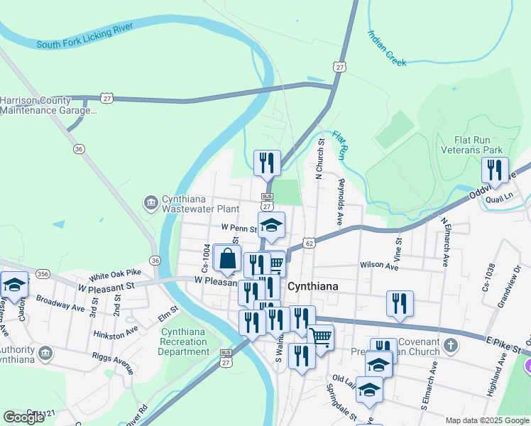 map of restaurants, bars, coffee shops, grocery stores, and more near 313 North Main Street in Cynthiana