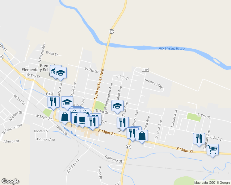 map of restaurants, bars, coffee shops, grocery stores, and more near 215 East 5th Street in Florence