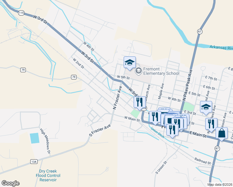map of restaurants, bars, coffee shops, grocery stores, and more near 207 North Frazier Avenue in Florence