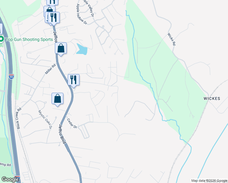 map of restaurants, bars, coffee shops, grocery stores, and more near 4305 Towne Crest Court in Arnold